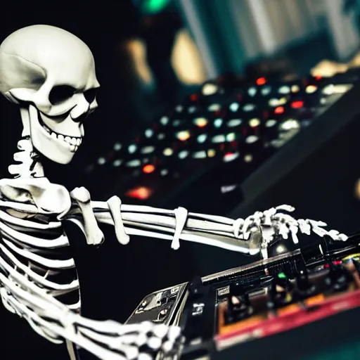 Image similar to a skeleton on the dj decks