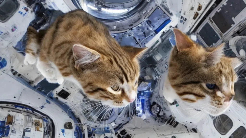 Image similar to Photo of a cat floating inside the ISS