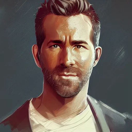 Image similar to “ portrait of ryan reynolds by greg rutkowski, young, attractive, highly detailed portrait, scifi, digital painting, artstation, concept art, smooth, sharp foccus ilustration, artstation hq ”