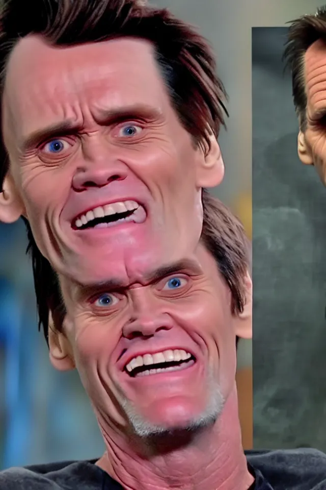 Prompt: terrified jim carrey turning into ice