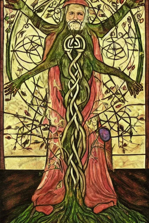 Image similar to gnostic kabbalist druid - merging with - the tree of life