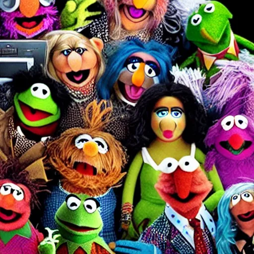 Image similar to muppets covered in electronic garbage