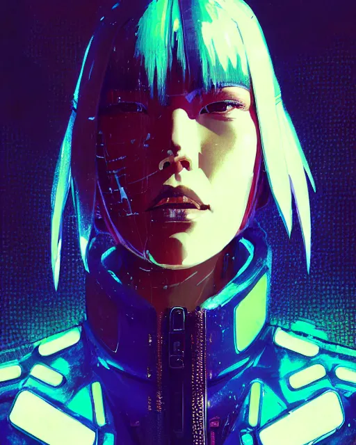 Image similar to detailed portrait motoko kusanagi, cyberpunk futuristic neon, reflective puffy coat, decorated with traditional japanese ornaments by ismail inceoglu dragan bibin hans thoma greg rutkowski alexandros pyromallis nekro rene maritte illustrated, perfect face, fine details, realistic shaded, fine - face, pretty face