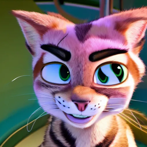 Prompt: portrait of a tabby in the style of the movie Zootopia wearing a pink tuxedo, 4k, digital art, award winning