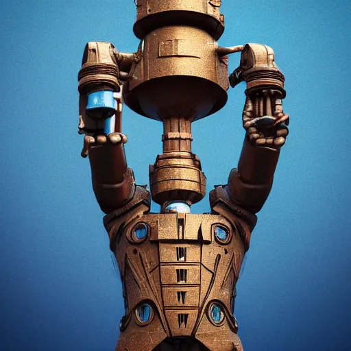 Prompt: a giant statue of a plunger in the center of london. futuristic. blue blurry background. highly detailed, intricate steampunk ornate, poetic, 3 d render, digital art, octane render, 8 k artistic photography, photorealistic.