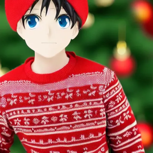 Image similar to anime boy wearing a christmas jumper highly detailed, smooth, sharp focus