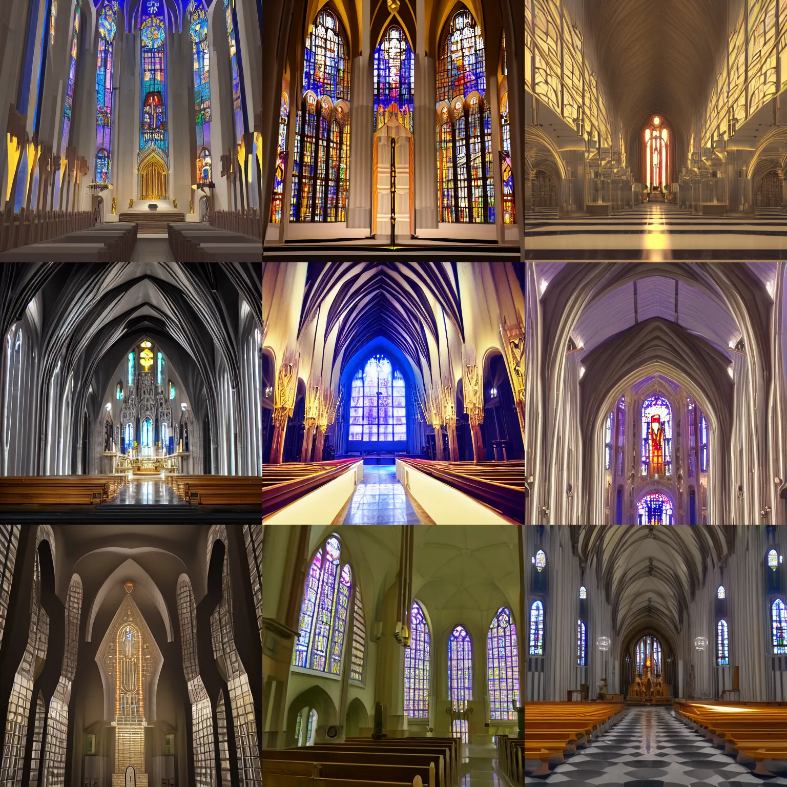 Prompt: art deco cathedral interior, glass, volumetric lighting, 4k