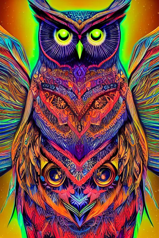 Image similar to glowing owl, beautiful colours, highly detailed, digital art, sharp focus, trending on art station