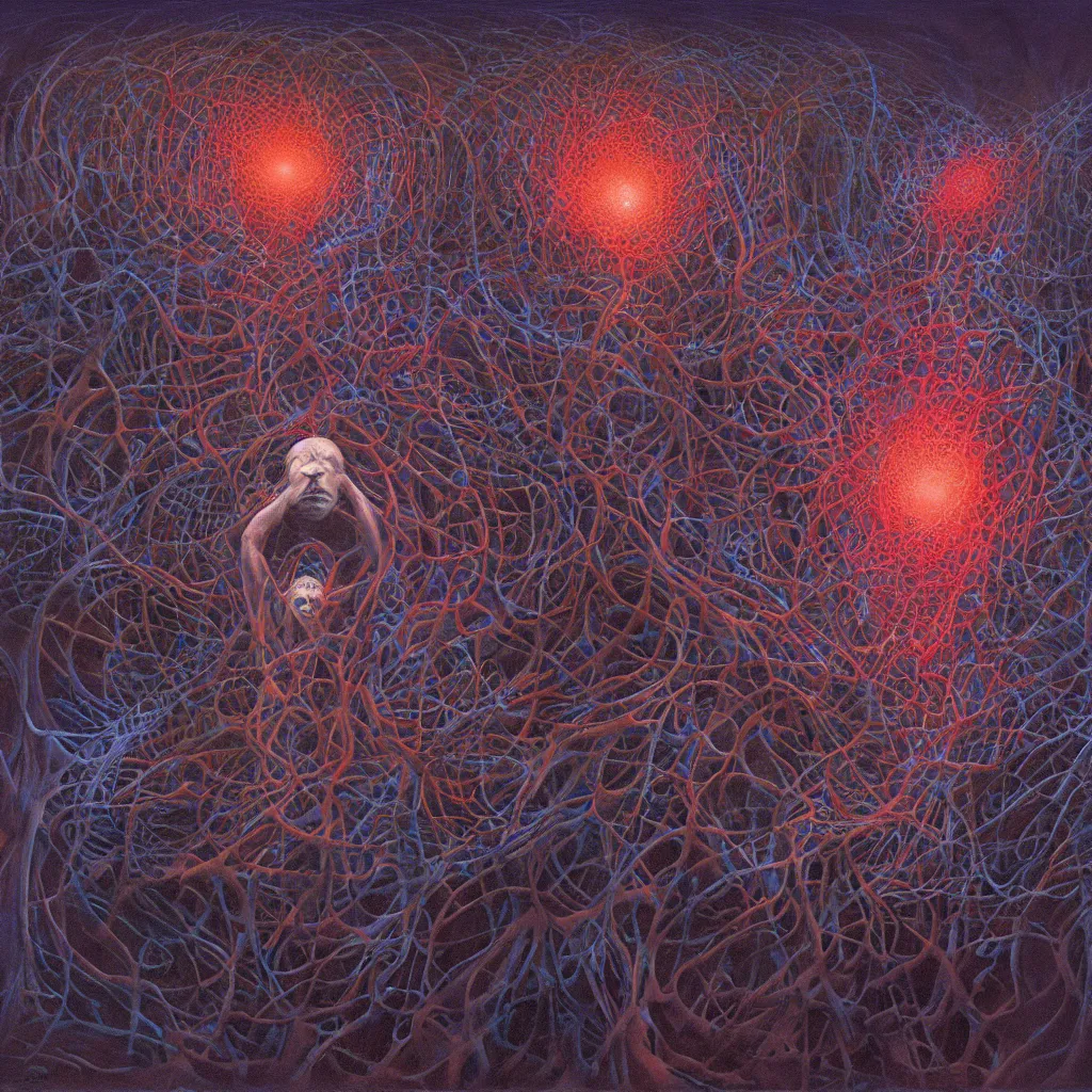 Image similar to the cosmic fractal core that underlies the universe illuminated by the screaming souls of the dead, by Gerald Brom and Zdzisław Beksiński