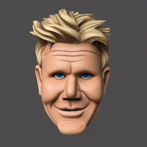Prompt: A wooden mask of Gordon Ramsay\'s face, 3D render, studio lighting, isometric view