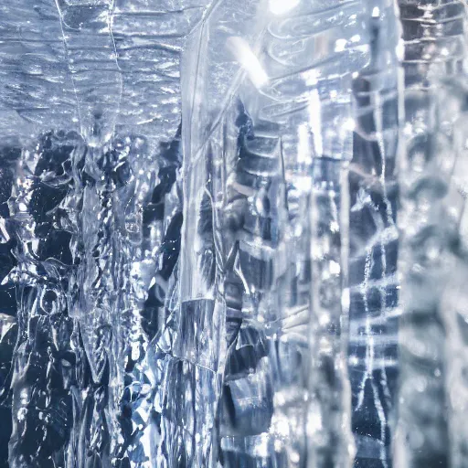 Prompt: see through clear sheet of ice in front of man man behind ice