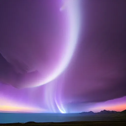 Prompt: amazing photo of a purple tornado in the sky by marc adamus, beautiful dramatic lighting