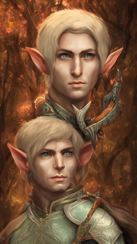 Image similar to beautiful strong male elf archer portrait, magical forest background, trending on artstation, award - winning