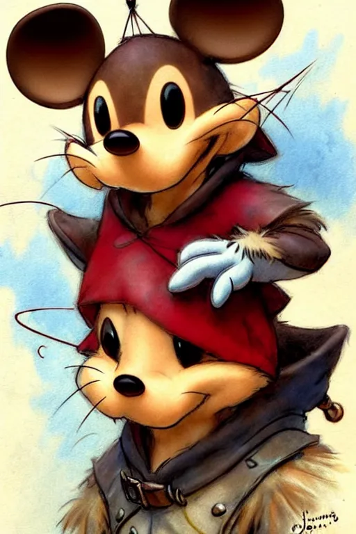 Image similar to adventurer ( ( ( ( ( anthropomorphic disney fantasy mouse king. muted colors. ) ) ) ) ) by jean baptiste monge!!!!!!!!!!!!!!!!!!!!!!!!! chrome red