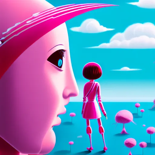 Prompt: a woman named yoshimi battles pink robots, illustrated, detailed, 4 k