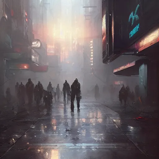 Image similar to doorway, empty sidewalk of a cyberpunk megacity, dramatic lighting, detailed background, gorgeous view, realistic, high detail, depth of field, lightrays, atmospheric, digital art, painted by greg rutkowski, painted by jeremy mann, trending on artstation