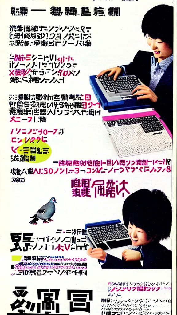 Image similar to 1 9 8 0 s japanese magazine advert for pigeon computer