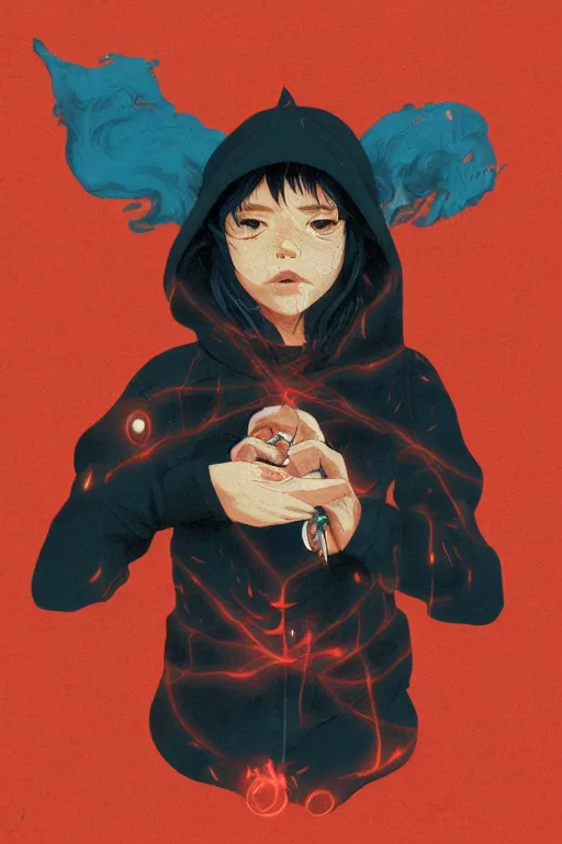 Image similar to portrait of a witch fire with hoodie by Sachin Teng and wlop