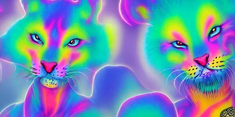 Image similar to hyperrealistic lisa frank nightmare creatures emerging from the fog