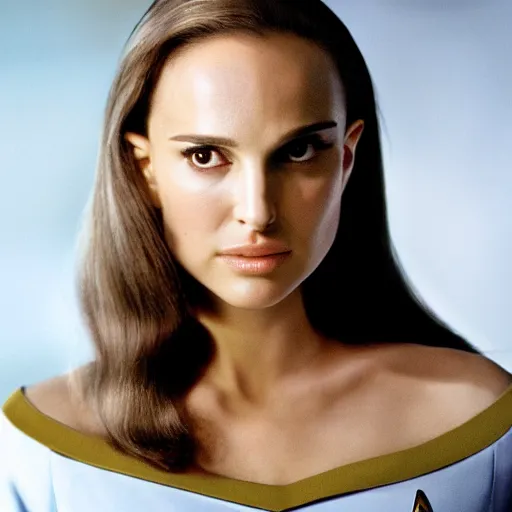 Image similar to Natalie Portman in Star Trek, (EOS 5DS R, ISO100, f/8, 1/125, 84mm, crisp face, facial features)