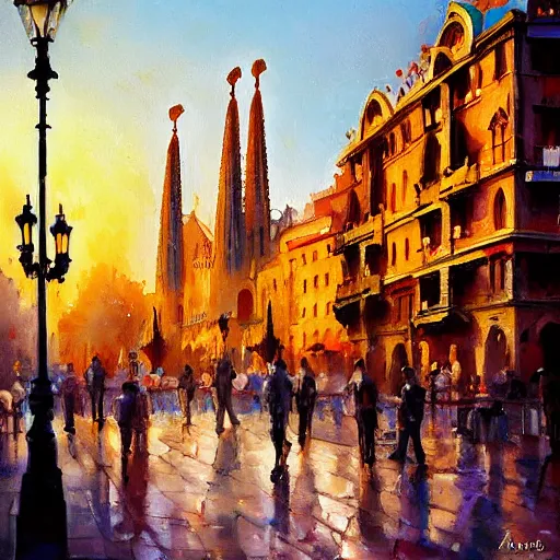 Prompt: painting Barcelona by style Antoine Blanchard