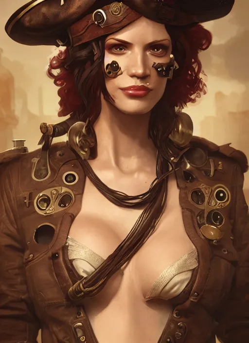 Prompt: steampunk pirate portrait of shehulk, hyper detailed, digital art, cinematic lighting, studio quality, smooth render, unreal engine 5, octane rendered, art style by klimt and nixeu and ian sprigger and wlop and krenz cushart.