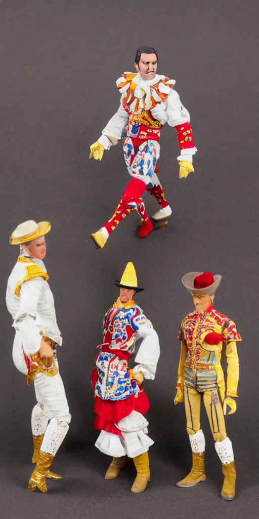 Prompt: bootleg plastic figure of a spanish bullfighter cursed photography, middle shot