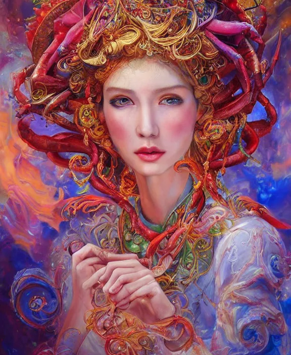 Prompt: portrait of eugene krabs, magic realism, art by josephine wall, art by huang guangjian, art by viktoria gavrilenko, art by amanda sage, trending on artstation