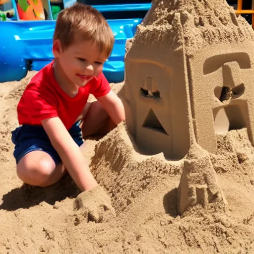 Image similar to little demon building a sandcastle, family picture