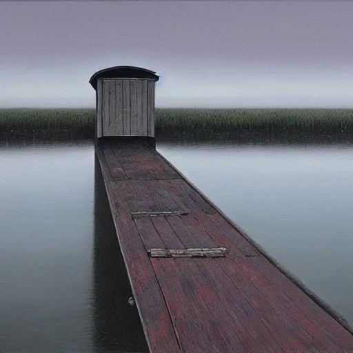 Prompt: boathouse by lee madgwick concept art oil