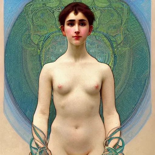 Image similar to humanoid robot from ex machina, by william bouguereau and alphonse mucha, intricate, elegant, symmetry