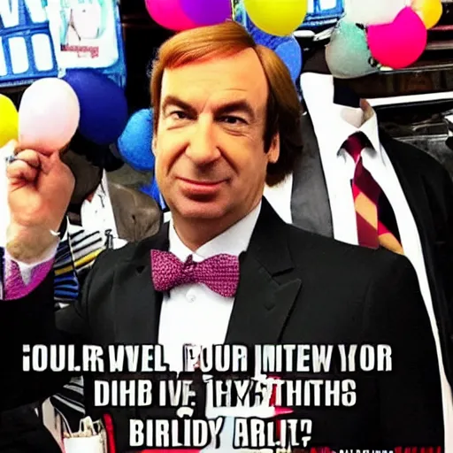 Image similar to POV: Saul Goodman congratulates you on your birthday!