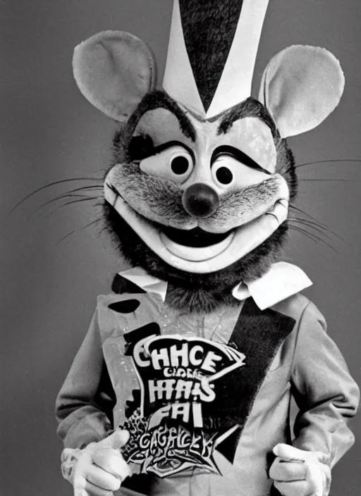Image similar to Chuck E. Cheese mascot grainy 1980’s circus portrait of an anthropomorphic rat animatronic dressed like a clown, professional portrait HD, mouse, Chuck E. Cheese head, authentic, mouse, costume weird creepy, off putting, nightmare fuel, Chuck E. Cheese