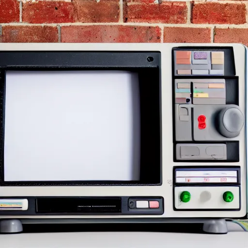 Prompt: a professional studio photograph (((of a 90s television and VHS combo playing a video))) ((((((((((((of clouds)))))))))))), key light, 50mm, shallow depth of field, no artefacts