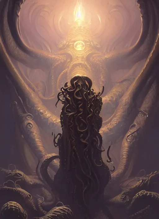 Prompt: cthulhu, deep focus, d & d, fantasy, intricate, elegant, highly detailed, digital painting, artstation, concept art, matte, sharp focus, illustration, hearthstone, art by artgerm and greg rutkowski and alphonse mucha