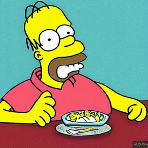 Image similar to homer simpson eating sushi, cartoon style.