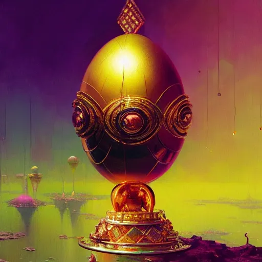 Prompt: faberge egg and andel shine, hyperrealism, no blur, 4 k resolution, ultra detailed, style of alexander trufanov, ismail inceoglu, tyler edlin, syd mead, carlos schwabe