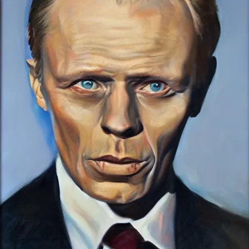 Image similar to realistic portrait of richard widmark in color, oil painting