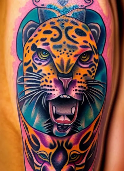 Image similar to epic spiritual jaguar tattoo design