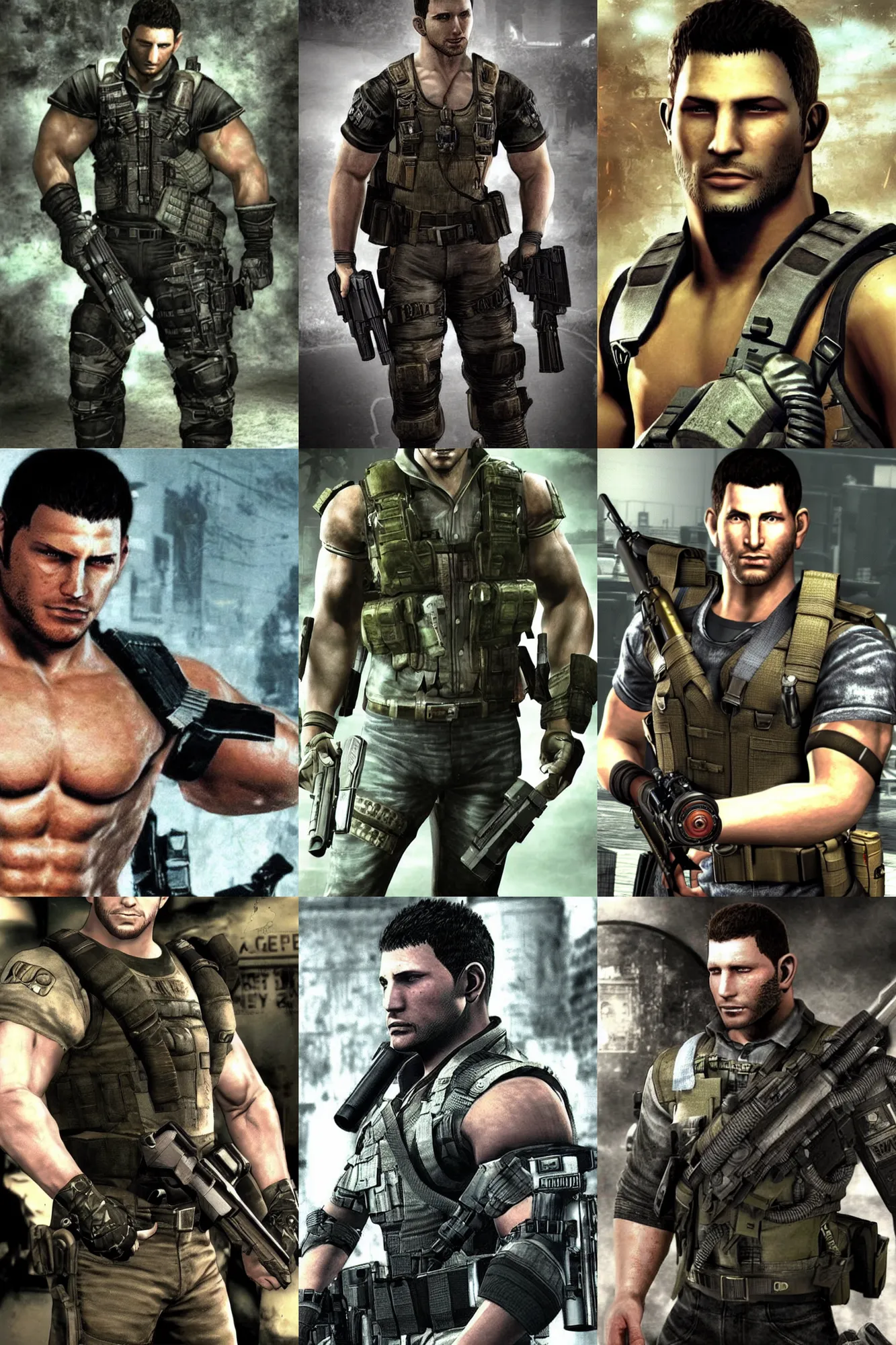 Prompt: an old photo of chris redfield