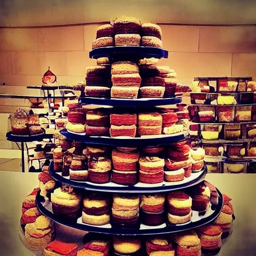 Prompt: “ a tower of desserts as high as the moon ”