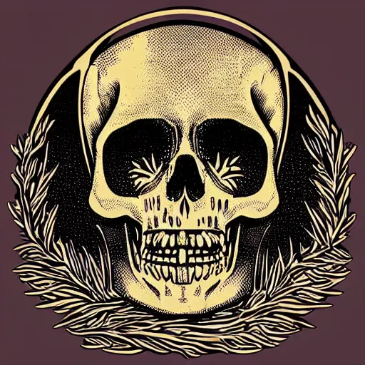 Image similar to dark death metal themed vector illustration for a record label, trees. forest, spikes, skull, microphone, skull, award winning, grunge, iconic, golden ratio