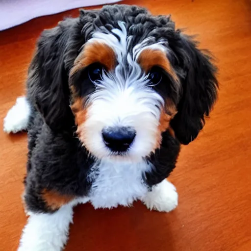 Image similar to bernedoodle with Disney eyes