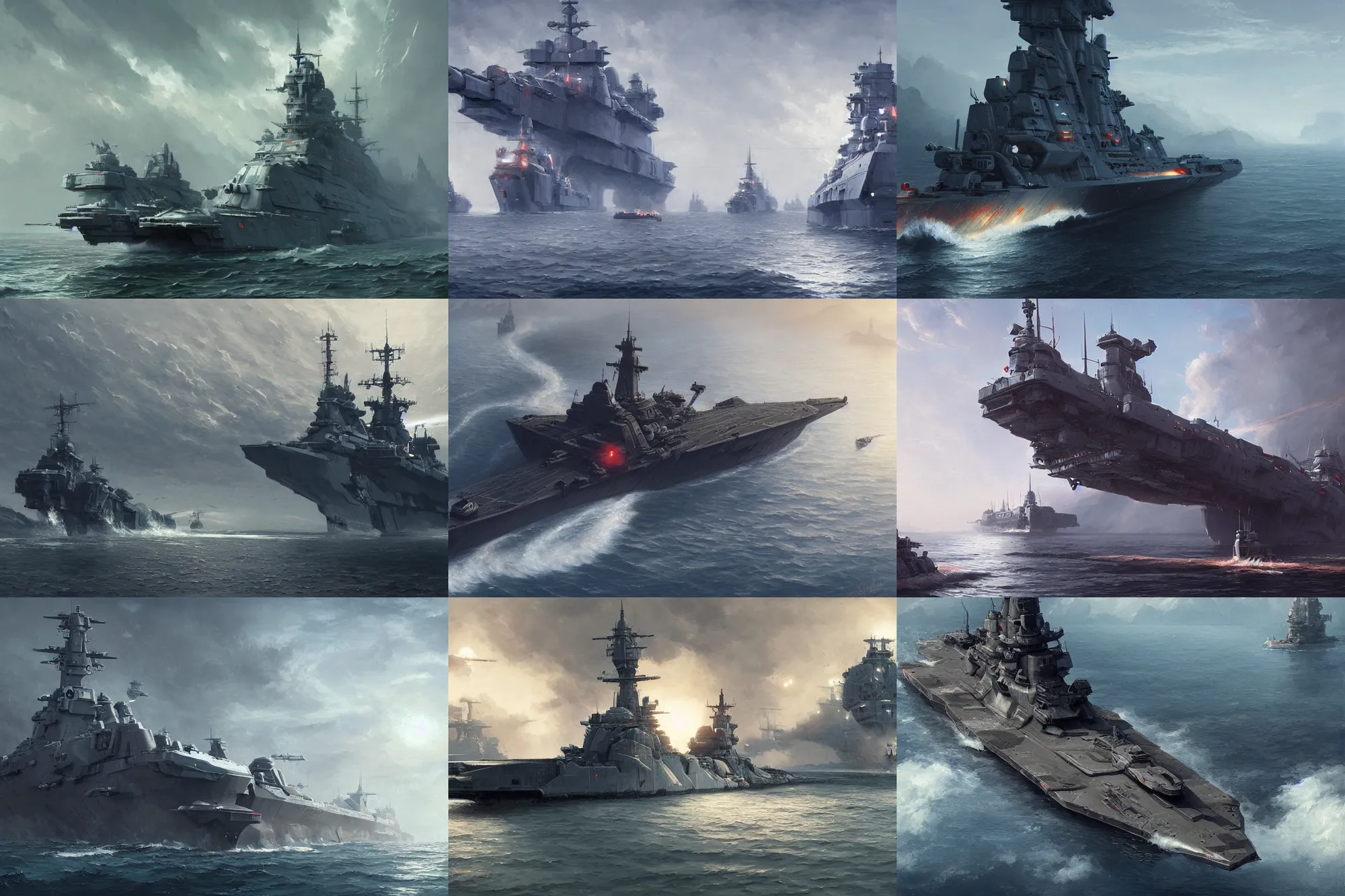 Prompt: one battleship, highly detailed, digital painting, artstation, concept art, sharp focus, illustration, art by raphael lacoste and greg rutkowski