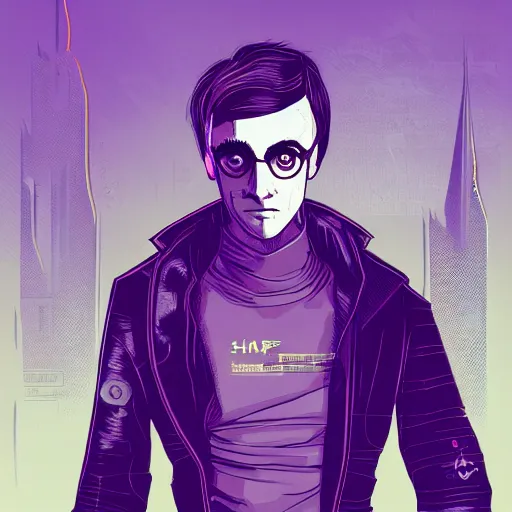 Image similar to cyberpunk harry potter as the leader of a futuristic communist society, cybernetics, sharp lines, digital, artstation, colored in