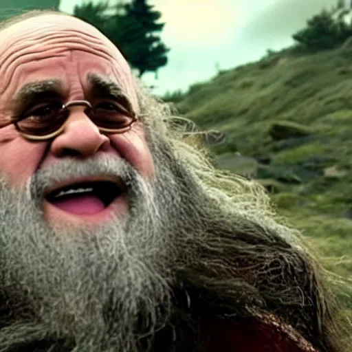 Prompt: movie still of danny devito starring as gimli in the 2 0 2 3 lord of the rings movie, full body, hyper realistic, high quality