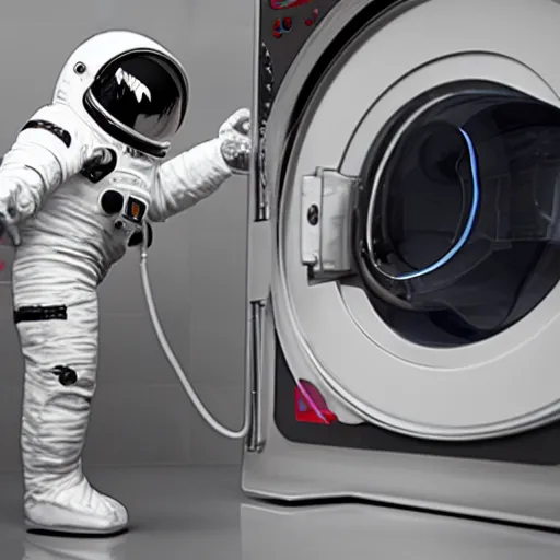 Prompt: Photograph of a terrified toy astronaut being washed in a washing machine. 8k resolution.