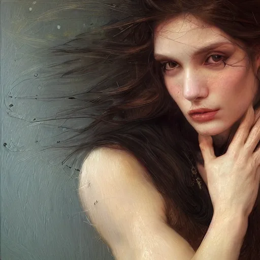 Image similar to of a beautiful brunette women intricate skin, fur, silicone cover, elegant, peaceful, full body, hyper realistic, extremely detailed, dnd character art portrait, fantasy art, intricate fantasy painting, dramatic lighting, vivid colors, deviant art, artstation, by edgar maxence and caravaggio and michael whelan and delacroix