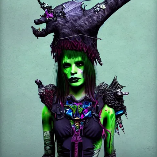 Image similar to eco punk, goblin girl goth, fantasy art, high detail, 4k