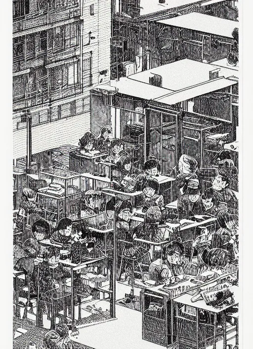 Prompt: detailed grainy risograph, school yard, by anan anas and moebius and lehr paul and kim jung gi